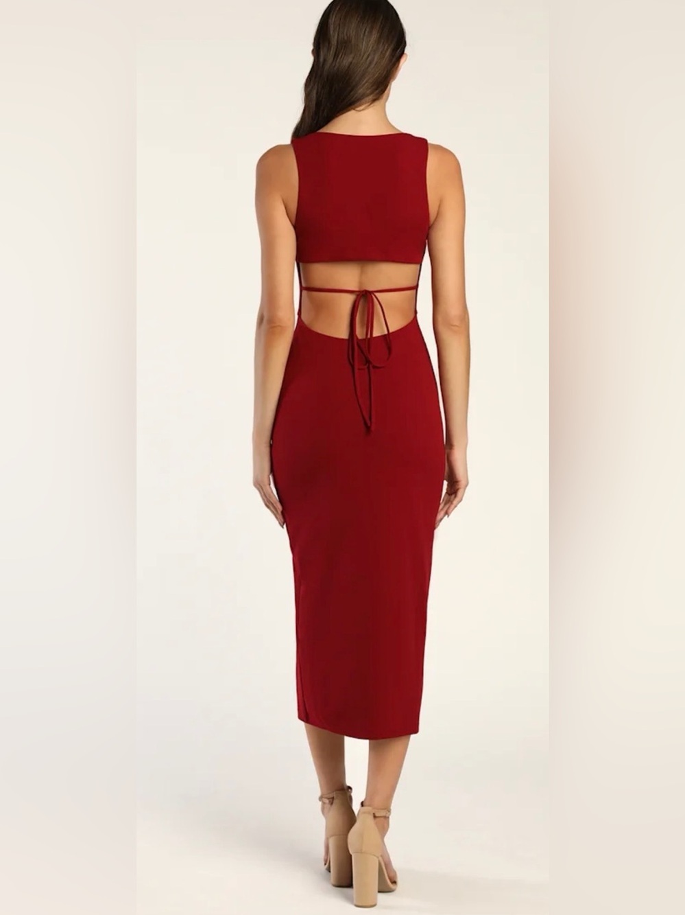 Lulus Women's Sleeveless Scoop-Neck Midi Dress in wine red. - Picture 2 of 13